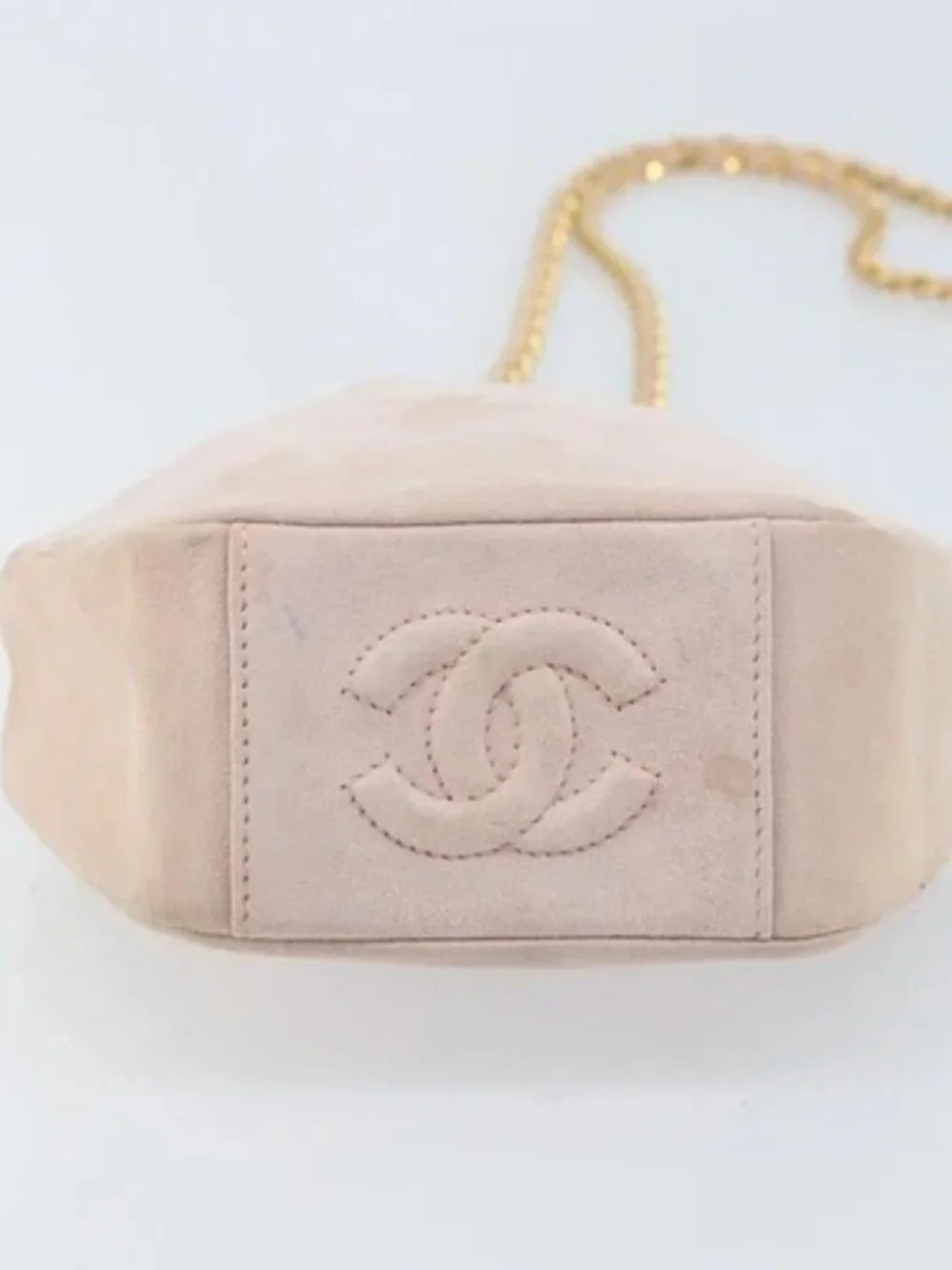 CHANEL Chain Shoulder Bag Suede Pink Gold CC Auth AMZ167A